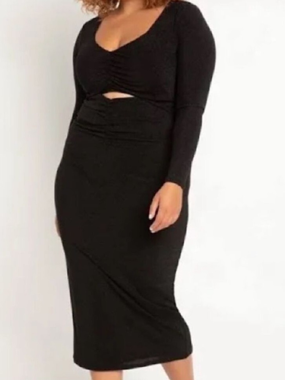 Eloquii Black Sparkle‎ Cutout Bodycon Dress Size 16 NWT Ruched Midriff